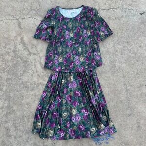 Good Times Vintage Floral‎ Pleated Skirt Set Cottagecore Made in USA